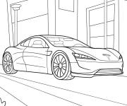 Coloriage Tesla Roadster devant la maison