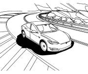 Coloriage Tesla sur une route de montagne