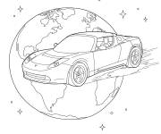 Coloriage Tesla volat autour de la Terre