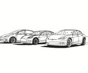 Coloriage Trois voitures Tesla