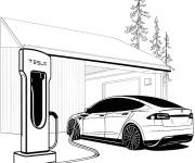 Coloriage Vue de la Tesla en charge
