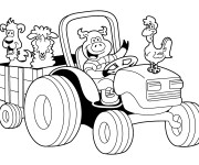 Coloriage Les animaux sur le Tracteur