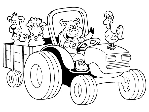 Coloriage Les Animaux Sur Le Tracteur Dessin Gratuit à Imprimer