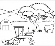 Coloriage Paysage de Tracteur dans la ferme