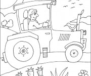 Coloriage Tracteur agricole dans le champs