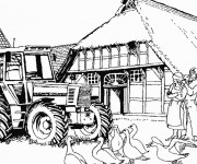 Coloriage Tracteur dans la ferme