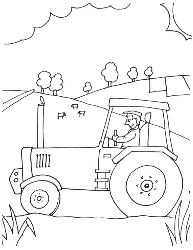 Coloriage Tracteur dans la vaste campagne dessin gratuit à ...