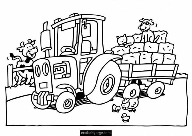 Coloriage Tracteur et animaux de ferme dessin gratuit à imprimer