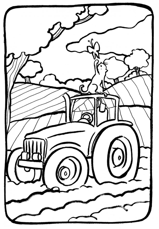 Coloriage Tracteur et La Campagne dessin gratuit à imprimer