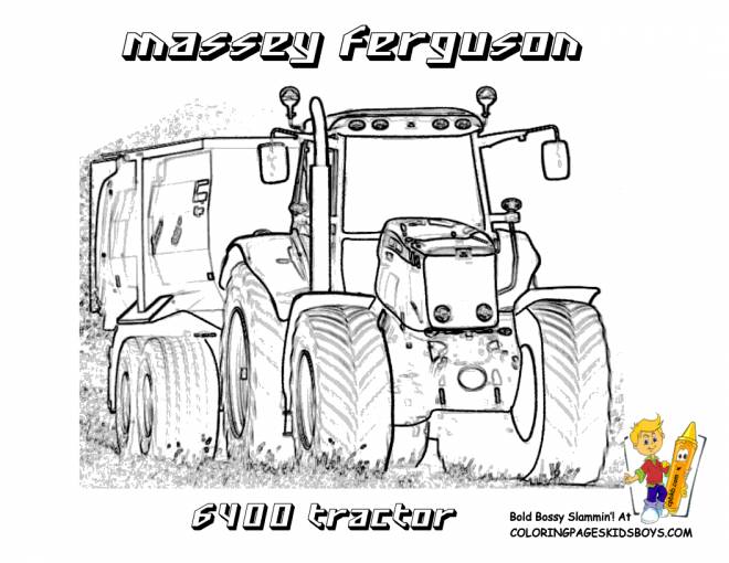 Coloriage Tracteur remorque Massey Ferguson dessin gratuit à imprimer