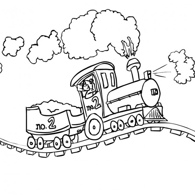 Coloriage Train à vapeur sur le chemin dessin gratuit à imprimer