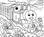 Coloriage Train heureux dans la nature