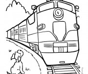 Coloriage Train passe devant le chien dessin gratuit à imprimer