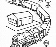 Coloriage Train roule  par la campagne