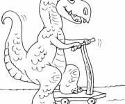 Coloriage Dinosaure conduit La Trottinette