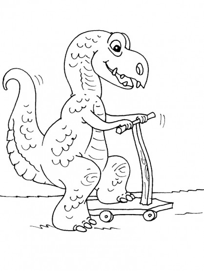 Coloriage et dessins gratuits Dinosaure conduit La Trottinette à imprimer