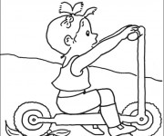 Coloriage La Fille s'amuse avec sa Trottinette