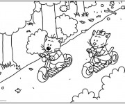 Coloriage Les Chats s'amusent avec Leurs Trottinettes