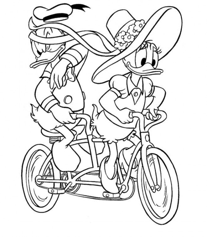 Coloriage et dessins gratuits Donald duck sur Vélo drôle à imprimer