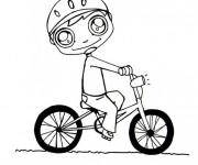 Coloriage Enfant sur son V&eacute;lo Kawaii