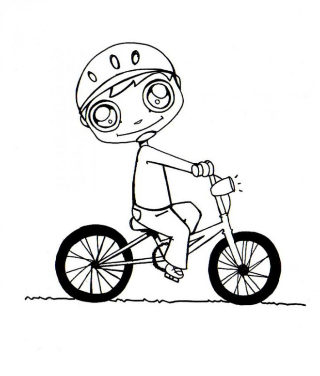 Coloriage et dessins gratuits Enfant sur son Vélo Kawaii à imprimer