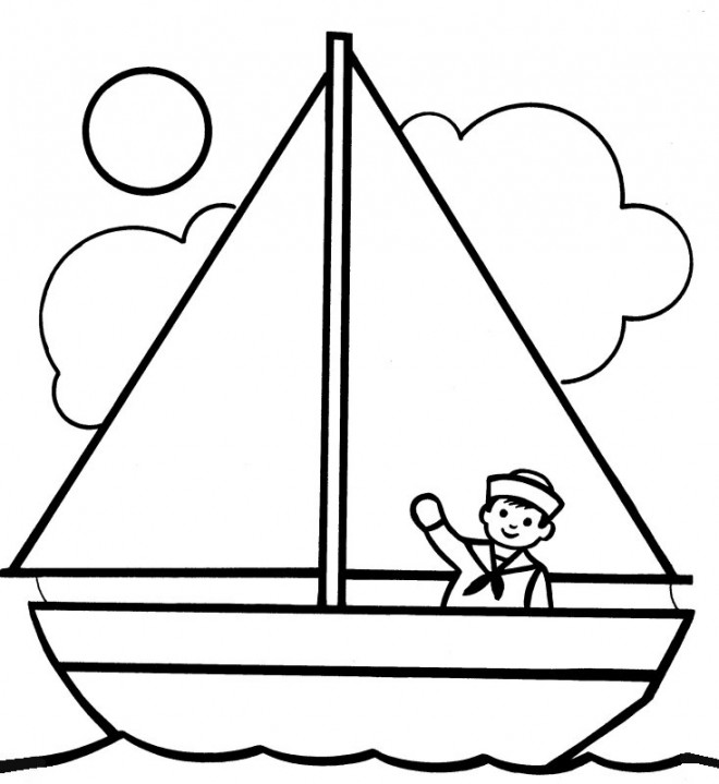 Coloriage et dessins gratuits Le marin dans son bateau à voile à imprimer