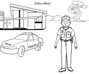 Coloriage Agent de police devant sa voiture de police