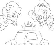 Coloriage Enfants kawaii avec voiture de police