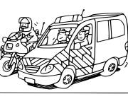 Coloriage Equipe de moto et voiture de police