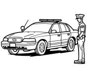 Coloriage et dessins gratuit Flic debout devant la voiture de police à imprimer