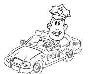 Coloriage Flic dr&ocirc;le dans sa voiture
