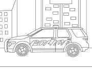 Coloriage Grosse voiture de police gar&eacute;e sur la rue