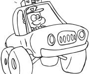 Coloriage et dessins gratuit Officier souriant en conduisant une petite voiture de police à imprimer