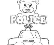 Coloriage Ours en peluche et voiture de police pour enfants