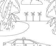 Coloriage Paysage de voiture de police dans l'ile