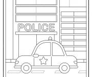 Coloriage Paysage de voiture de police devant la station de police
