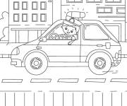 Coloriage Petit gar&ccedil;on comme officier dans une voiture de police
