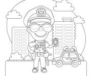 Coloriage Police de bande anim&eacute; devant sa voiture