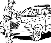 Coloriage et dessins gratuit Policier avec un chat sur la voiture de police à imprimer