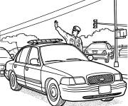Coloriage et dessins gratuit Policier dirigeant l'&eacute;vacuation pr&eacute;s de de sa voiture à imprimer
