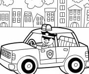 Coloriage Policier gentil conduit sa voiture de police