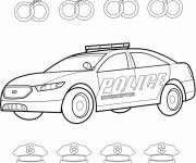 Coloriage Voiture de police avec des motifs en menottes et casques