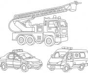 Coloriage Voiture de police avec les v&eacute;hicule de service publique