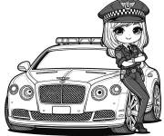 Coloriage Voiture de police Bentley avec une fille officier