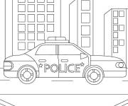 Coloriage Voiture de police dans la cit&eacute; facile