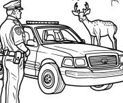 Coloriage Voiture de police dans la foret