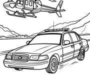 Coloriage Voiture de police escort&eacute;e par une h&eacute;licopt&egrave;re