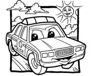 Coloriage Voiture de police mignonne sous le soleil