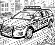 Coloriage Voiture de police sur la rue en mission