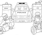 Coloriage Voiture et moto de police sortant de la station